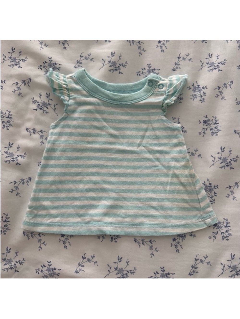 Baby Girls Mint & White Striped Cap-Sleeve Top